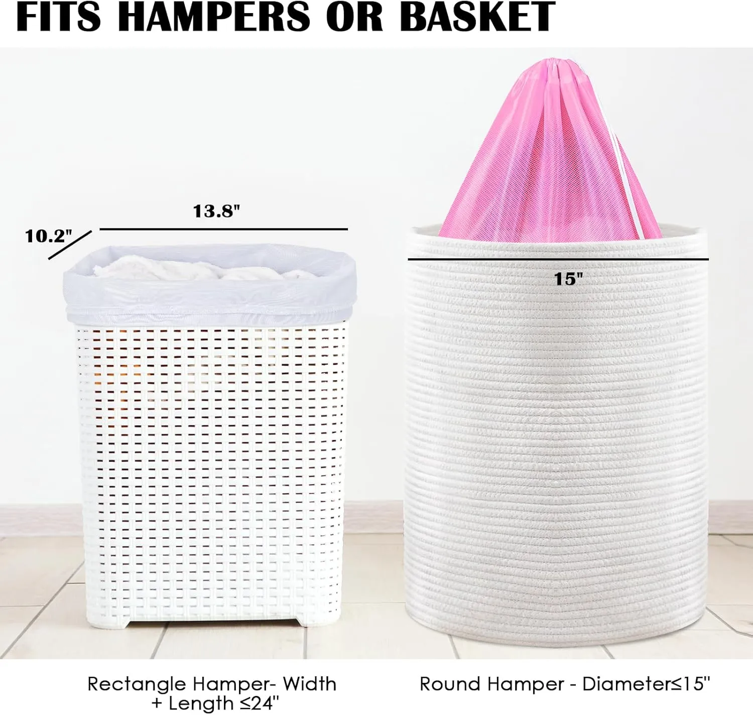 2 Pack Large Mesh Laundry Bag, Heavy Duty Laundry Bags with Drawstring, Laundry Hamper Liner, Machine Washable, for Travel, Storage, Sports, Dorms and Apartment Dwellers, 24 x 36 Inches (Pink White)