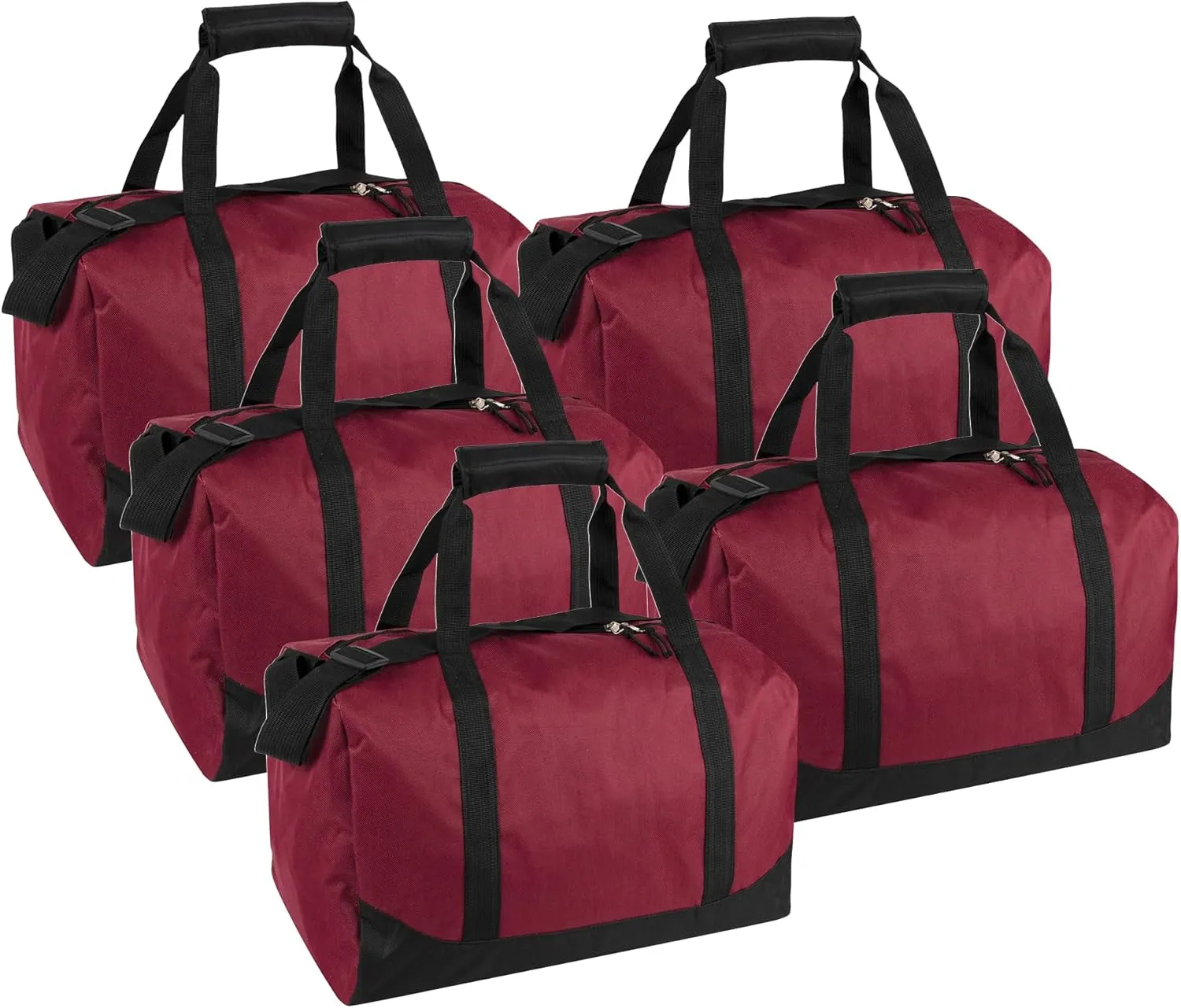24 Pack Bulk Duffle Bags Wholesale by the Case for Homeless, Sports Teams, and Duffle Bags for Foster Kids (All Red Pack)