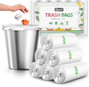 2.6 Gallon 330 Counts Strong Trash Bags Garbage Bags by Teivio, Bathroom Trash Can Bin Liners, Small Plastic Bags for home office kitchen (Clear)