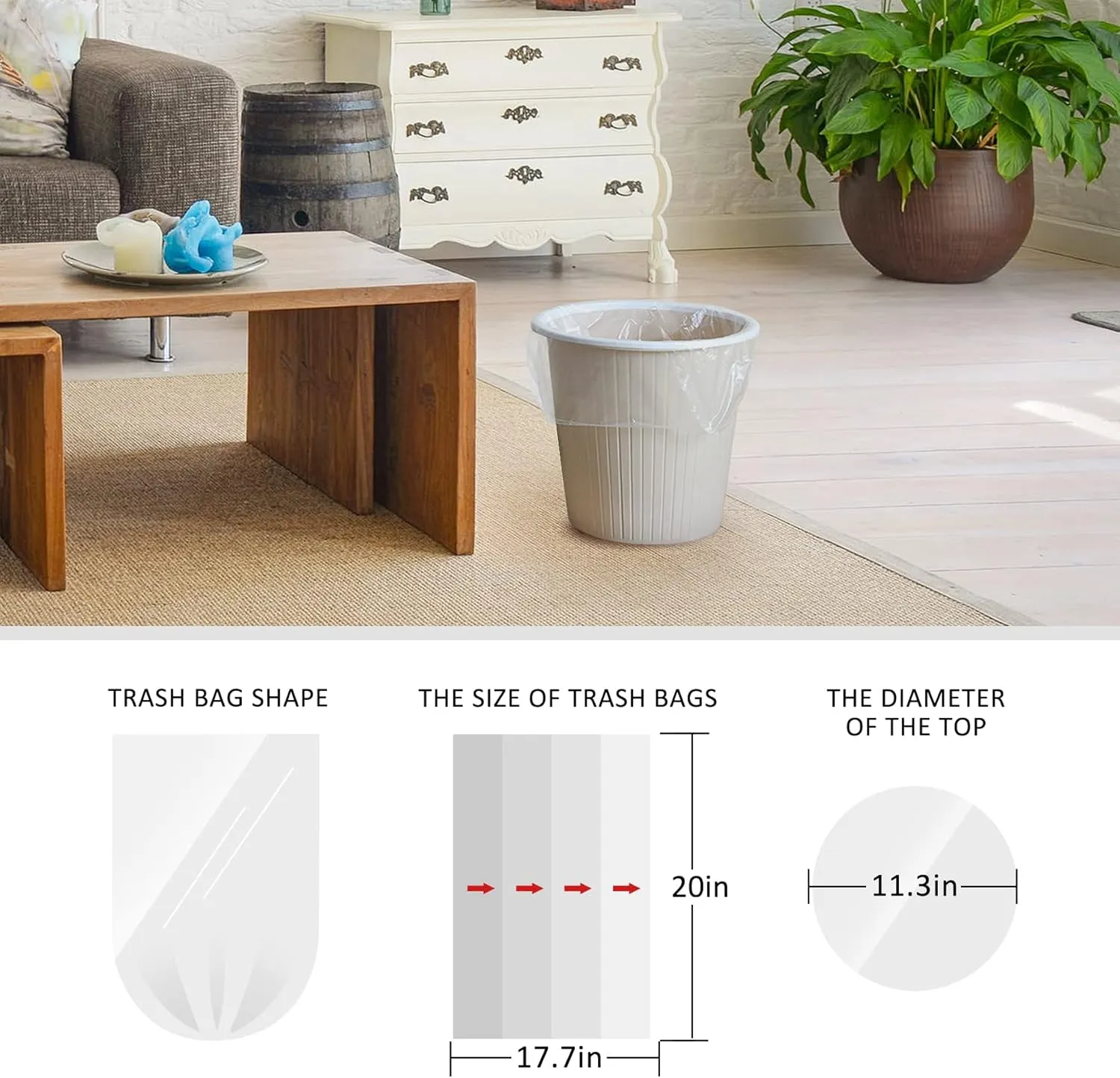 2.6 Gallon 330 Counts Strong Trash Bags Garbage Bags by Teivio, Bathroom Trash Can Bin Liners, Small Plastic Bags for home office kitchen (Clear)