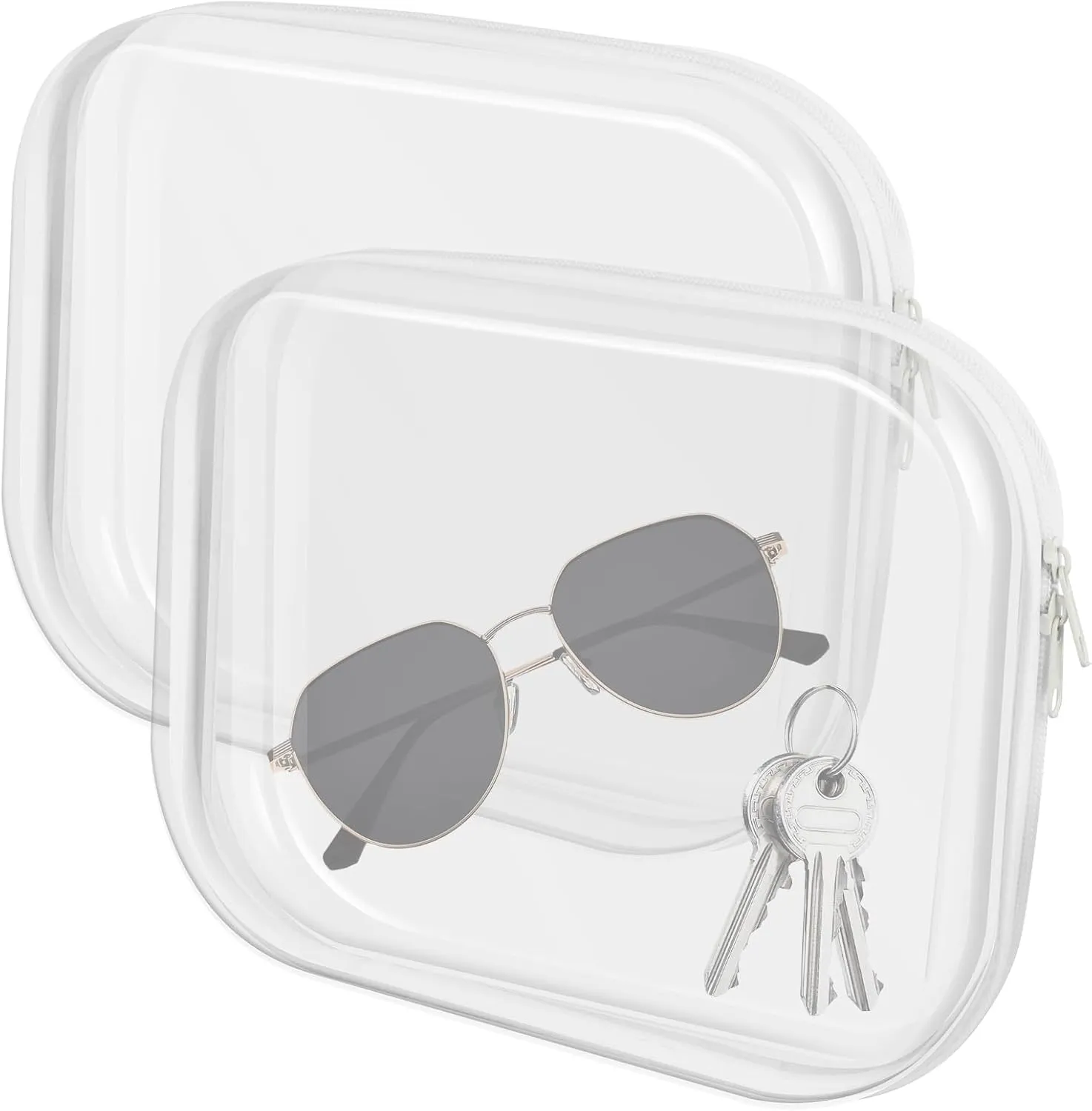 2Pcs Clear Zippered Travel Bag Portable Zippered Hard Pouch PVC Waterproof Makeup Bag Toiletry Bag Reusable Toy Storage Bag for Cosmetics Toys Document Travel 13.78 x 11.81 x 2 inch, transparent/4