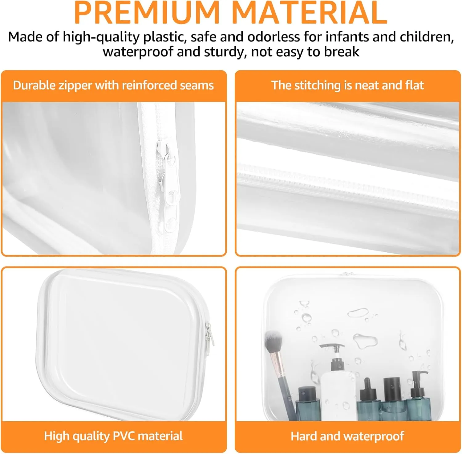 2Pcs Clear Zippered Travel Bag Portable Zippered Hard Pouch PVC Waterproof Makeup Bag Toiletry Bag Reusable Toy Storage Bag for Cosmetics Toys Document Travel 13.78 x 11.81 x 2 inch, transparent/4