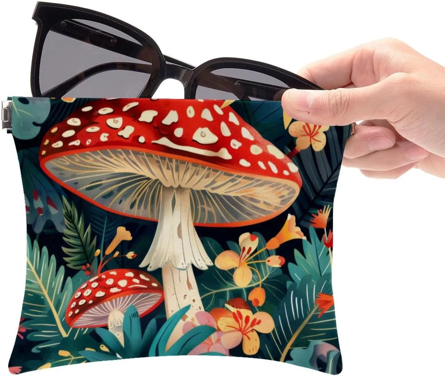 2Pcs Pocket Cosmetic Bag for Purses, Leather Small Makeup Bag Cosmetic Pouch, Portable No Zipper Makeup Pouch Coin Purse Jewelry Pouch, Mushrooms