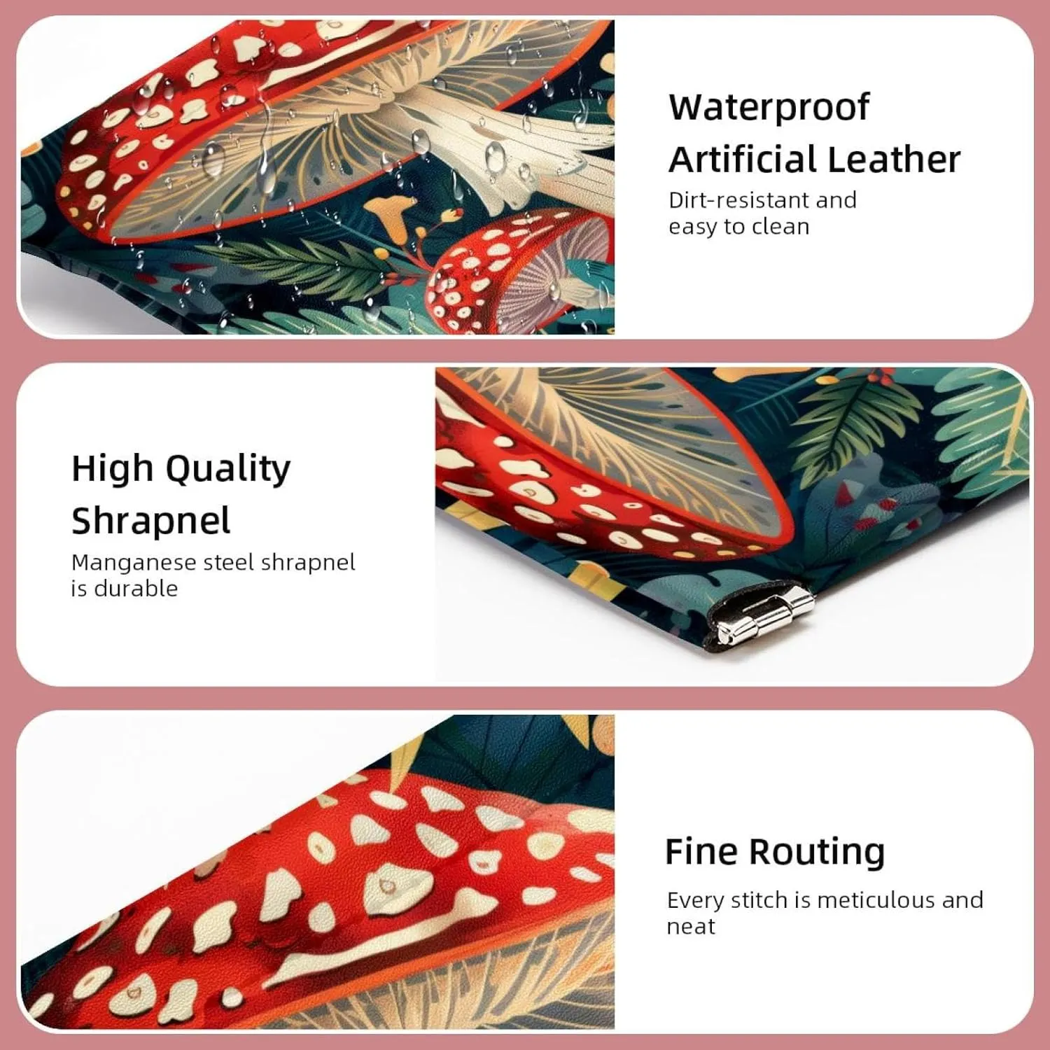 2Pcs Pocket Cosmetic Bag for Purses, Leather Small Makeup Bag Cosmetic Pouch, Portable No Zipper Makeup Pouch Coin Purse Jewelry Pouch, Mushrooms