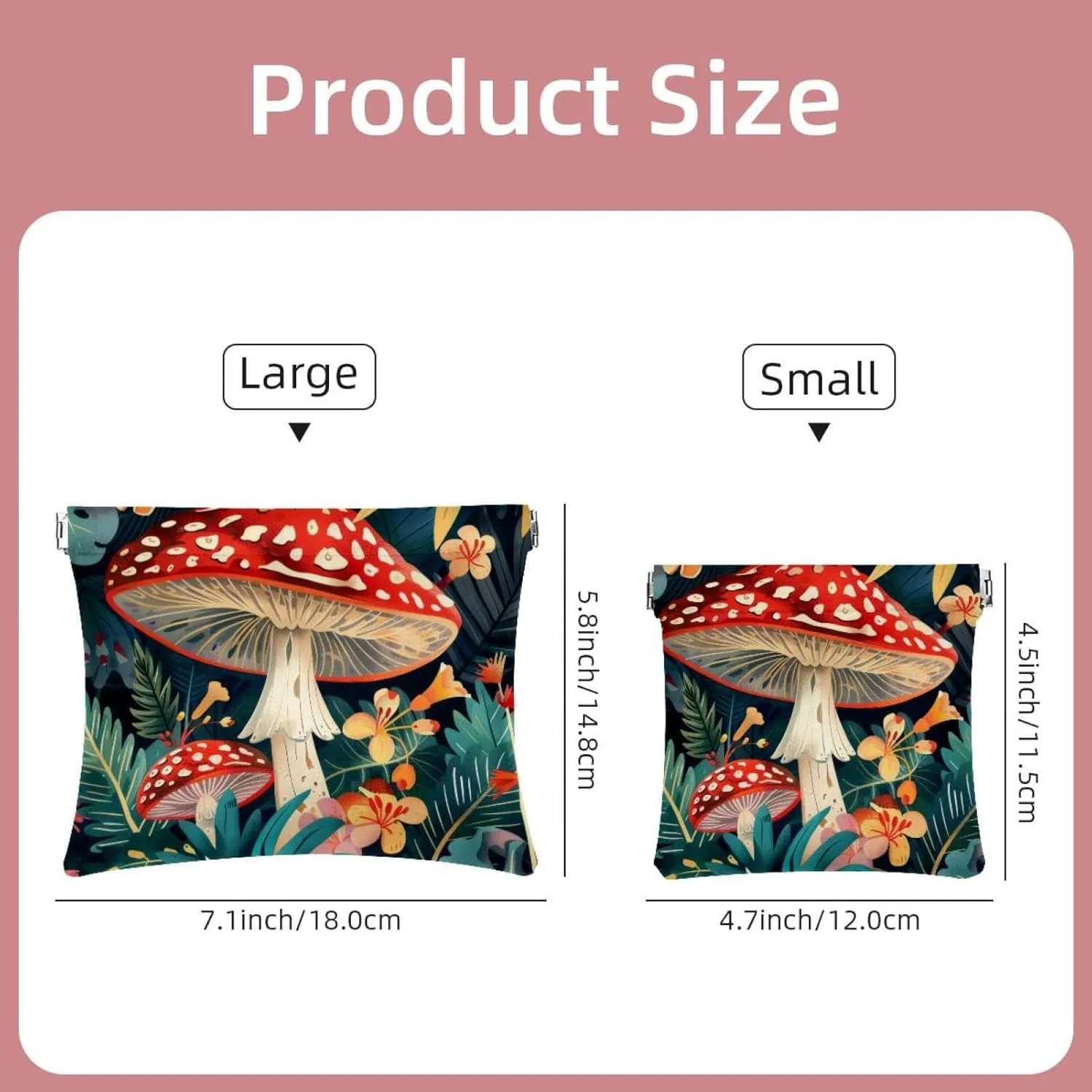 2Pcs Pocket Cosmetic Bag for Purses, Leather Small Makeup Bag Cosmetic Pouch, Portable No Zipper Makeup Pouch Coin Purse Jewelry Pouch, Mushrooms