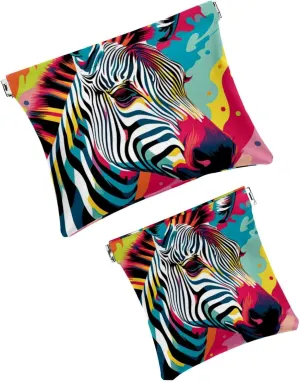2Pcs Small Makeup Bag for Purse, Animal Zebra Colorful Pocket Cosmetic Bag Squeeze Pouch, Portable Mini Travel Makeup Bag for Women Gifts