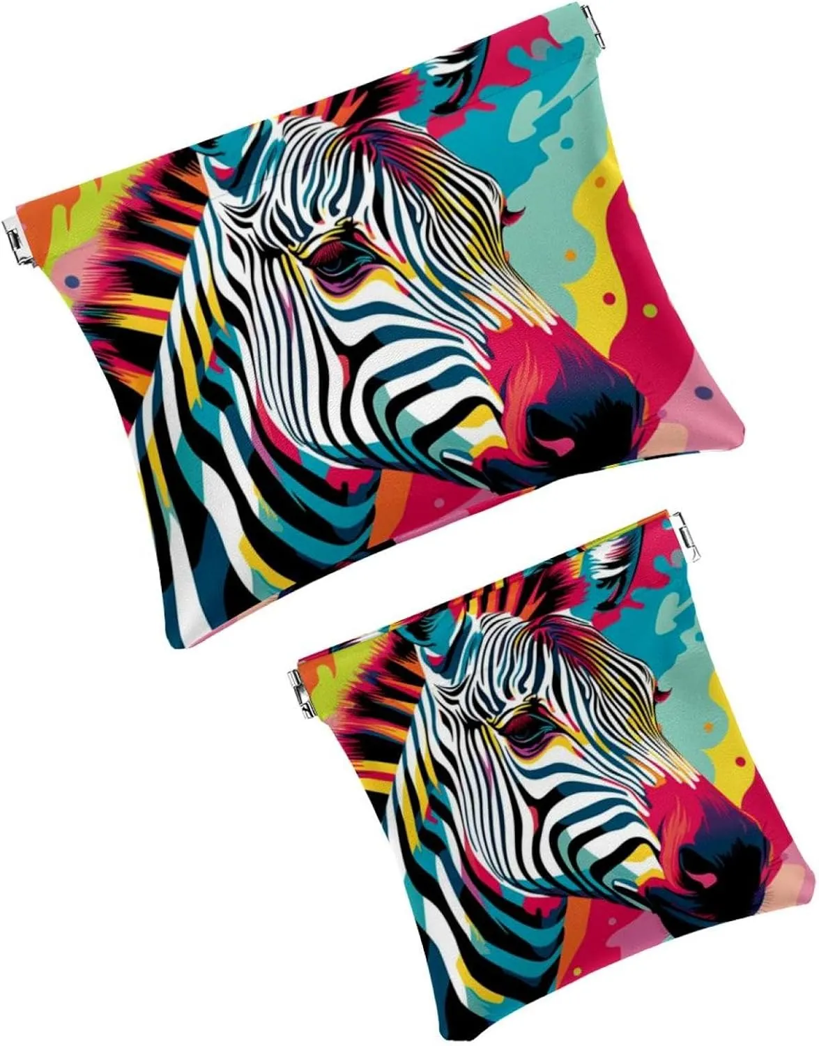 2Pcs Small Makeup Bag for Purse, Animal Zebra Colorful Pocket Cosmetic Bag Squeeze Pouch, Portable Mini Travel Makeup Bag for Women Gifts