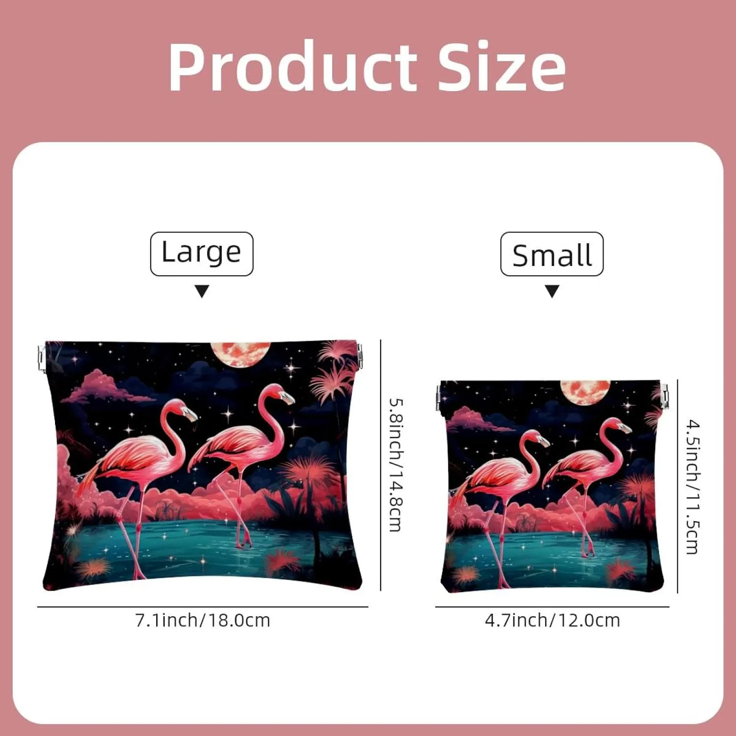 2Pcs Small Makeup Bag for Purse, Flamingos Star Pocket Cosmetic Bag Squeeze Pouch, Portable Mini Travel Makeup Bag for Women Gifts