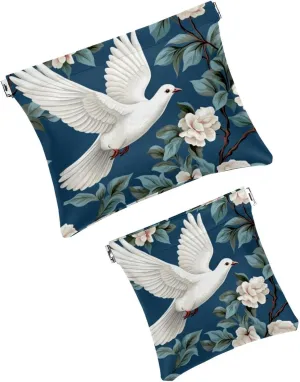 2Pcs Small Makeup Bag for Purse, Florals and Pigeon Pocket Cosmetic Bag Squeeze Pouch, Portable Mini Travel Makeup Bag for Women Gifts