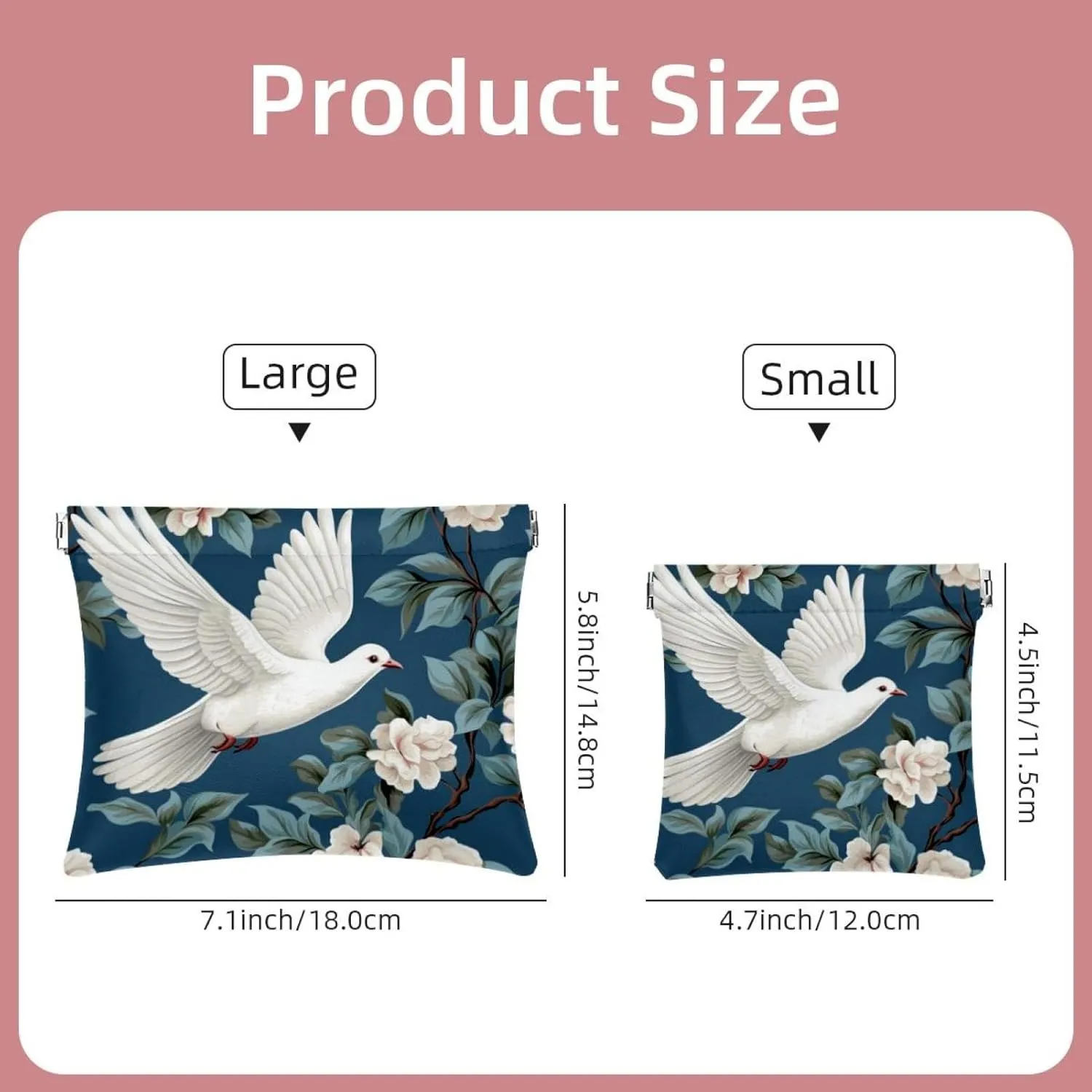 2Pcs Small Makeup Bag for Purse, Florals and Pigeon Pocket Cosmetic Bag Squeeze Pouch, Portable Mini Travel Makeup Bag for Women Gifts