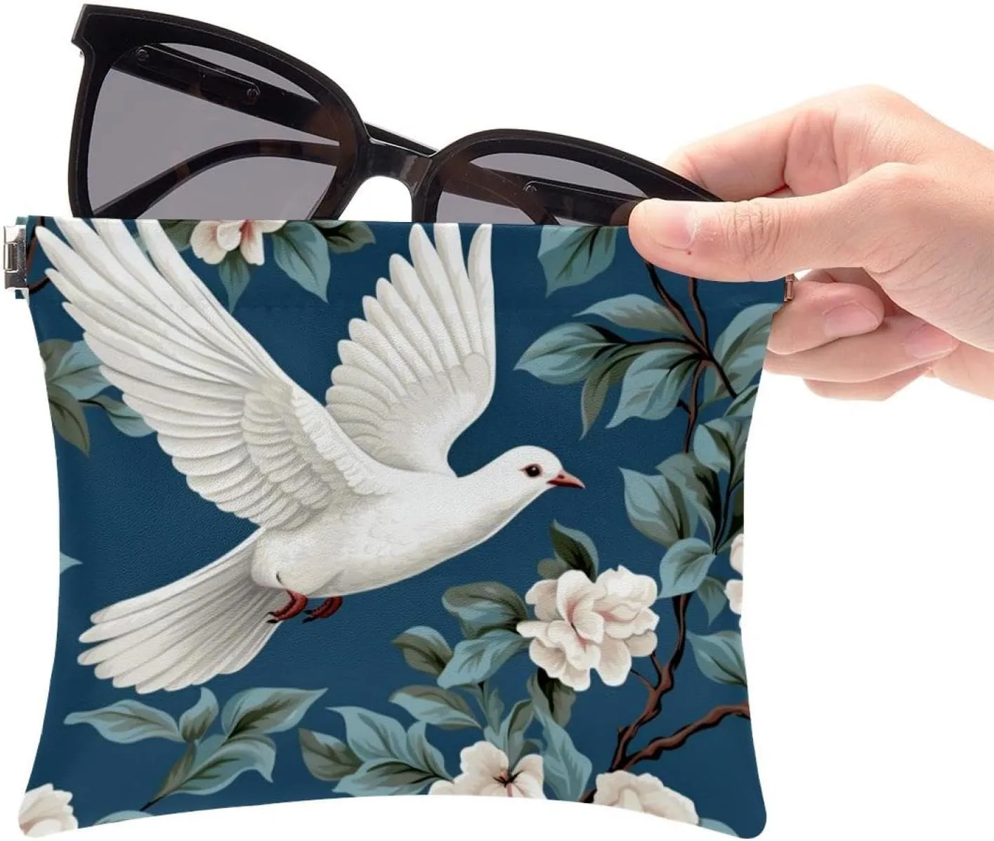 2Pcs Small Makeup Bag for Purse, Florals and Pigeon Pocket Cosmetic Bag Squeeze Pouch, Portable Mini Travel Makeup Bag for Women Gifts