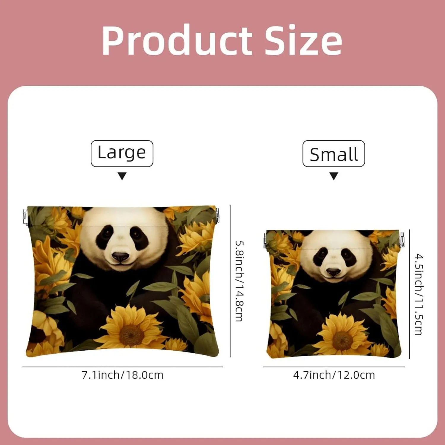 2Pcs Small Makeup Bag for Purse, Panda and Sunflower Pocket Cosmetic Bag Squeeze Pouch, Portable Mini Travel Makeup Bag for Women Gifts