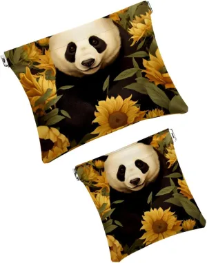 2Pcs Small Makeup Bag for Purse, Panda and Sunflower Pocket Cosmetic Bag Squeeze Pouch, Portable Mini Travel Makeup Bag for Women Gifts