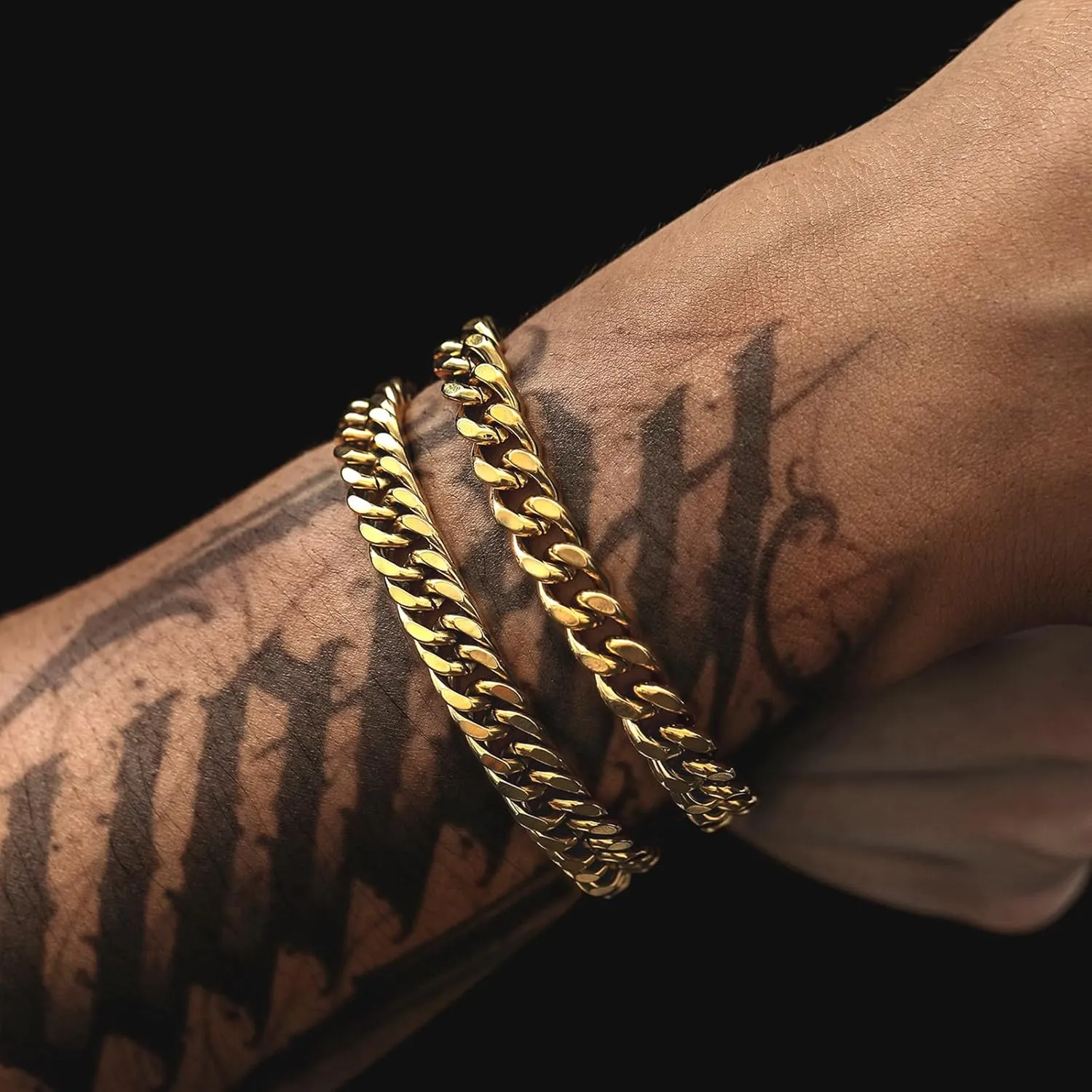 2Pcs Stainless Steel Bracelets for Men Gold Silver Cuban Link Figaro Rope Chain Bracelet Set Curb Width Sturdy Bracelet 7.5/8.3/9 Inches Jewelry Gifts for Dad Boyfriend Husband