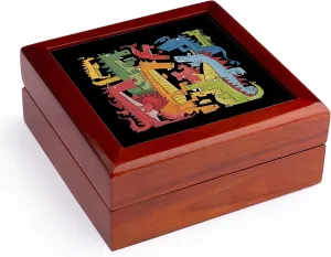 3dRose, Cool Funny Colorful Assorted Dragons Mythology Abstract Art, Jewelry Box 5.5x5.5 inch with 4 inch tile