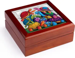 3dRose, Cool Funny Colorful Assorted Turtles Nature Abstract Art, Jewelry Box 5.5x5.5 inch with 4 inch tile