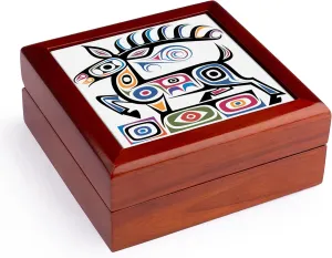 3dRose, Funny Cool Colorful Stag Deer Buck Tribal Art Abstract Animal, Jewelry Box 5.5x5.5 inch with 4 inch tile