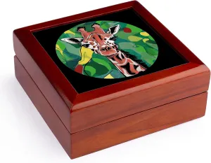 3dRose, Funny Cute Cool Colorful Giraffe Face Abstract Art, Jewelry Box 5.5x5.5 inch with 4 inch tile