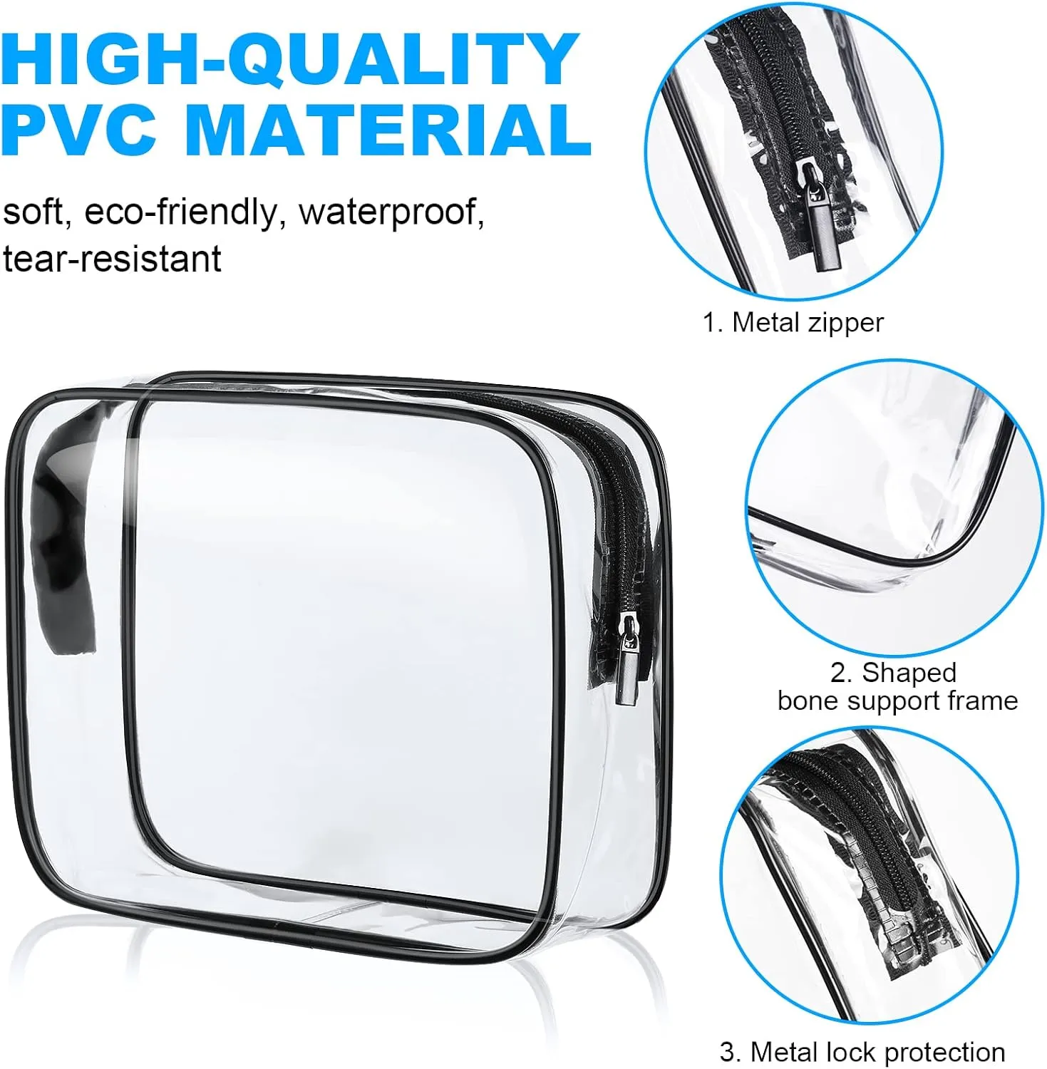 4-Pack Clear Wash & Makeup Bags TSA Approved Makeup Bags, PVC Waterproof Travel Wash Bags for Family, Men, Women (Largea, Medium, Small, Minimum)