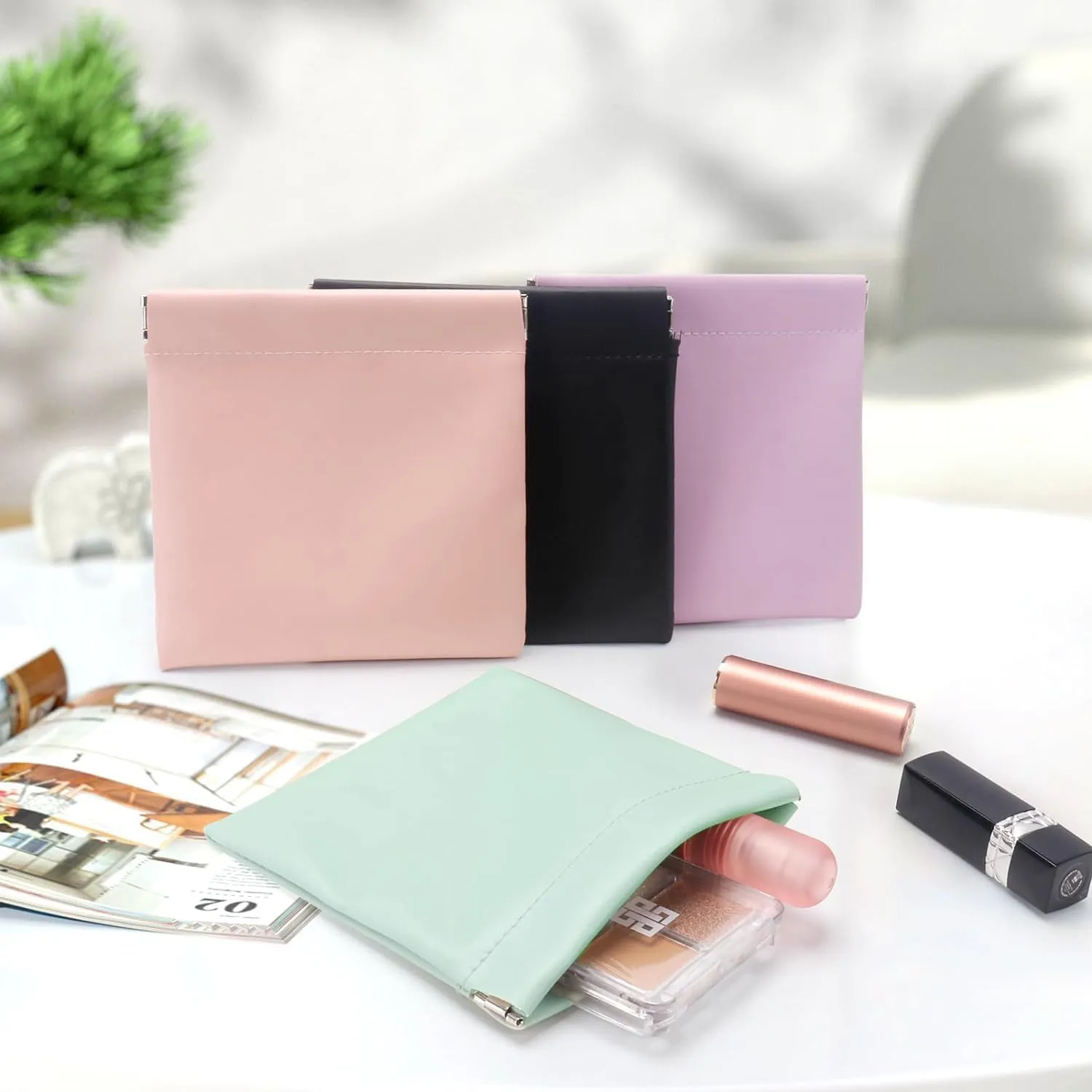 4 PCS Mini Portable Cosmetic Bags for Women, Small Makeup Bag for Purse, Coin Purse Lipstick Cosmetic Accessories Organizer, Mini Travel Kit Storage Pouch(A)