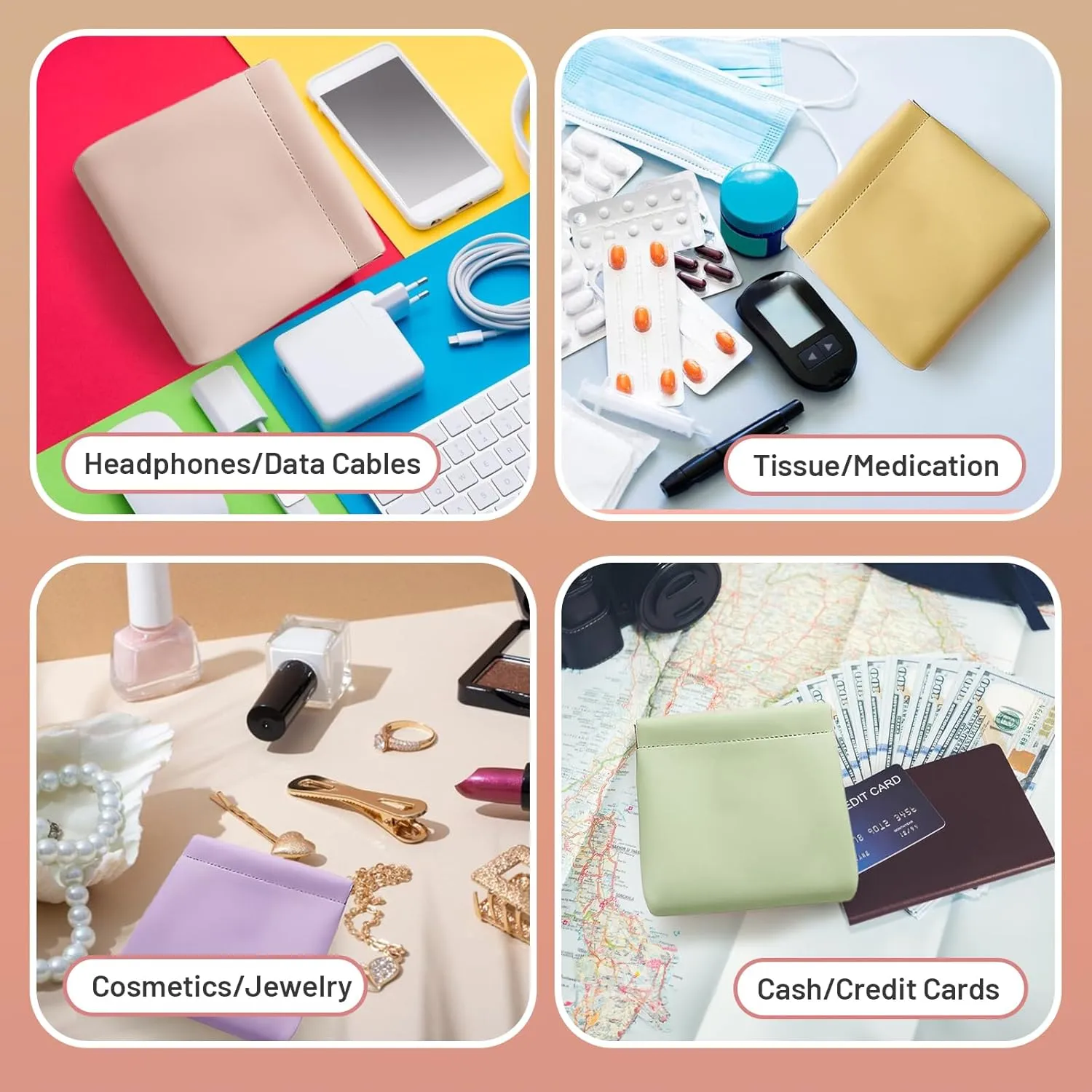 4.72x4.72 Small Pouches for Purse, 4PCS Cute Snap Closure Storages, Mini Organizer for Inside Large Makeup Bag, Organize Cosmetic, Lipstick, Jewelry, Card, Coins in Women's Handbag/Travel