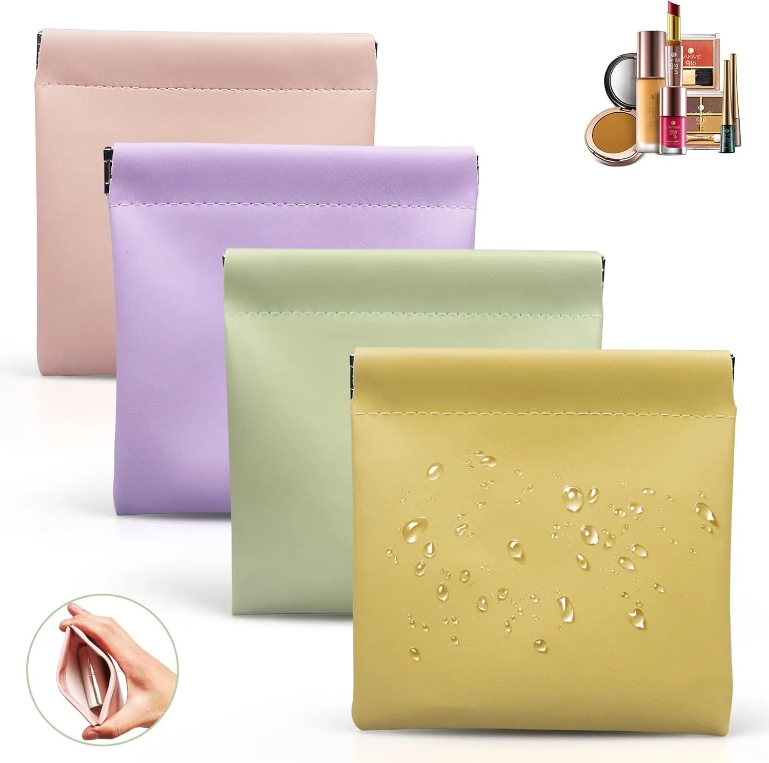 4.72x4.72 Small Pouches for Purse, 4PCS Cute Snap Closure Storages, Mini Organizer for Inside Large Makeup Bag, Organize Cosmetic, Lipstick, Jewelry, Card, Coins in Women's Handbag/Travel
