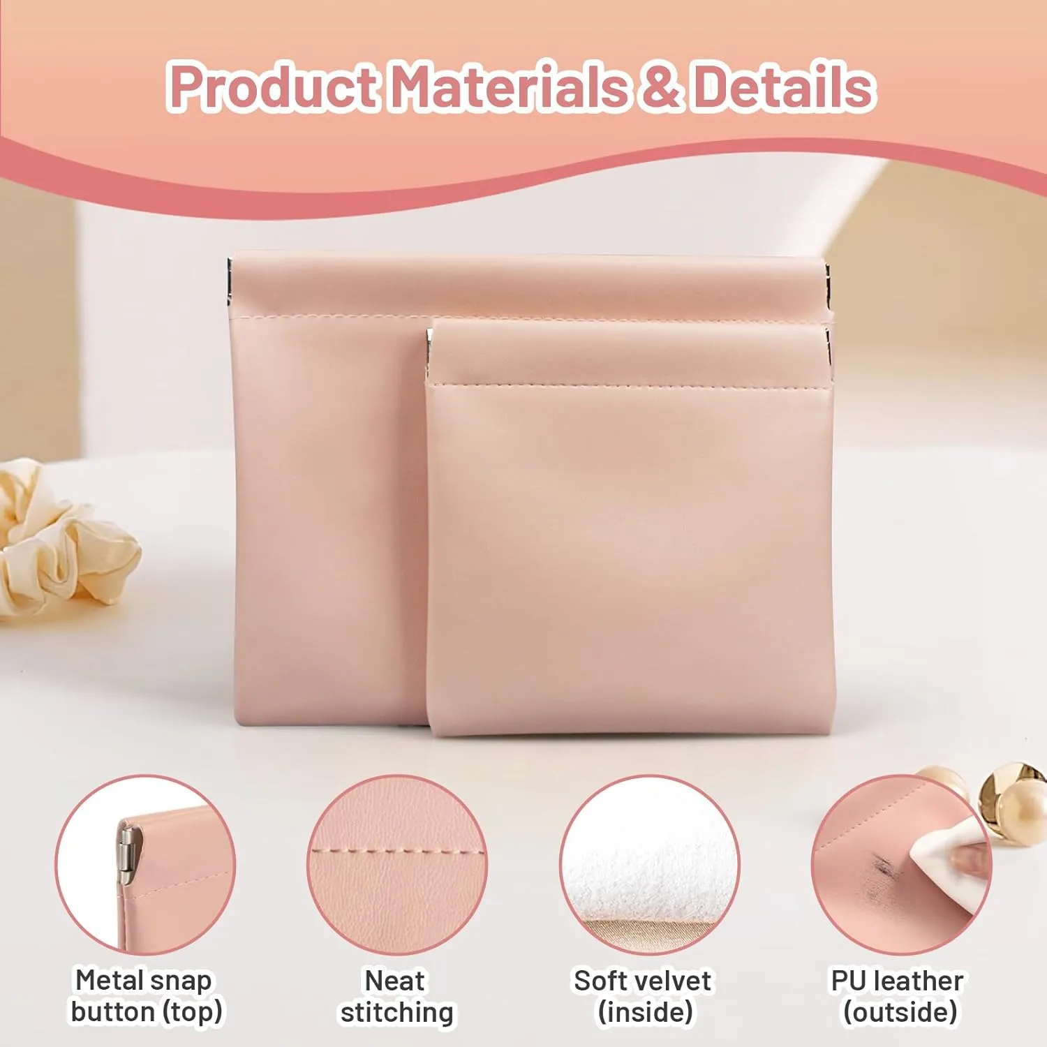 4.72x4.72 Small Pouches for Purse, 4PCS Cute Snap Closure Storages, Mini Organizer for Inside Large Makeup Bag, Organize Cosmetic, Lipstick, Jewelry, Card, Coins in Women's Handbag/Travel