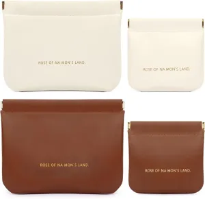 4Pcs Small Makeup Bag, Mini Pocket Cosmetic Bags for Purse Portable Snap Closure Organizer Pouch for Lipstick Cosmetics Headphones Jewelry (Brown and White)