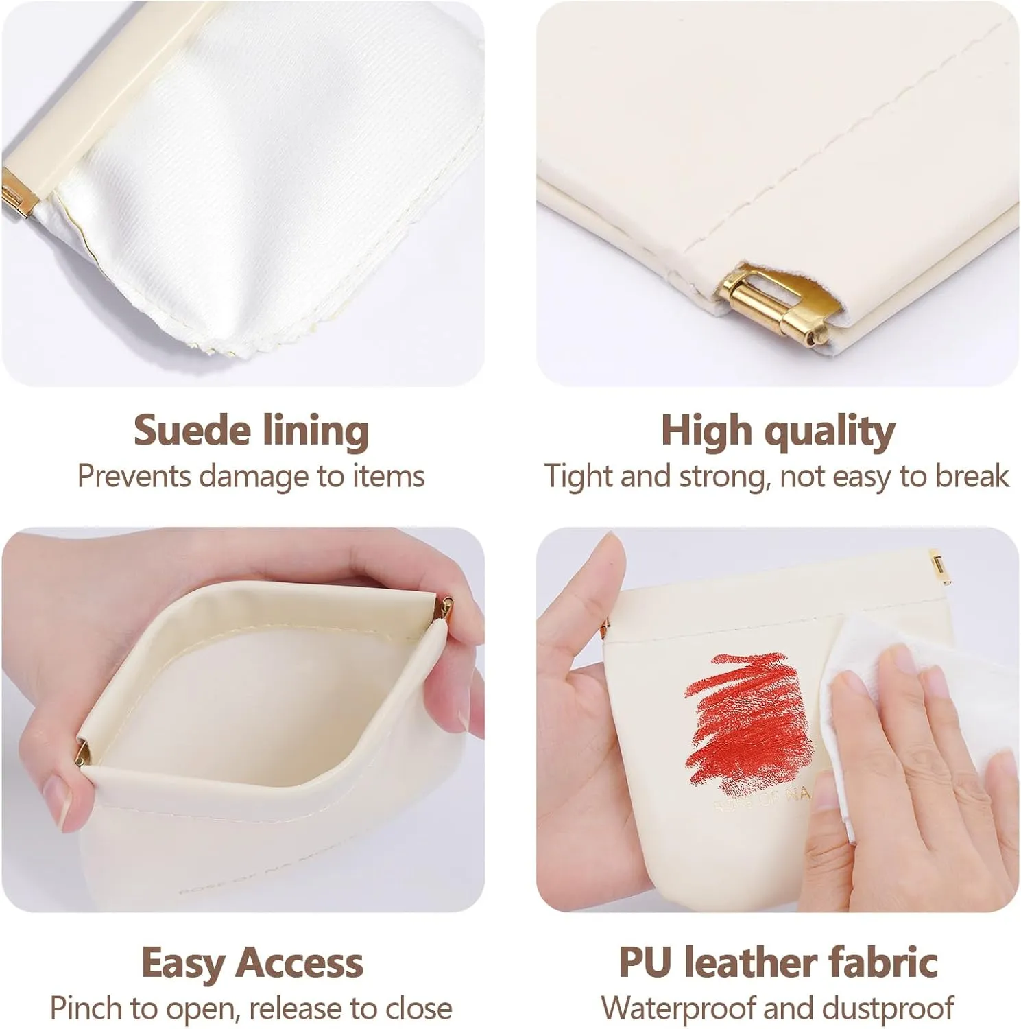 4Pcs Small Makeup Bag, Mini Pocket Cosmetic Bags for Purse Portable Snap Closure Organizer Pouch for Lipstick Cosmetics Headphones Jewelry (Brown and White)