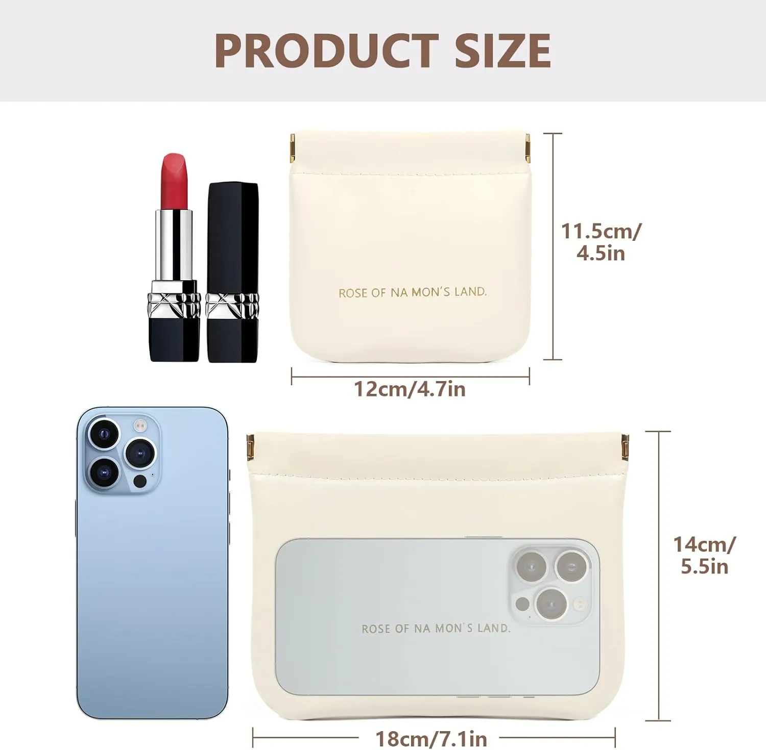 4Pcs Small Makeup Bag, Mini Pocket Cosmetic Bags for Purse Portable Snap Closure Organizer Pouch for Lipstick Cosmetics Headphones Jewelry (Brown and White)
