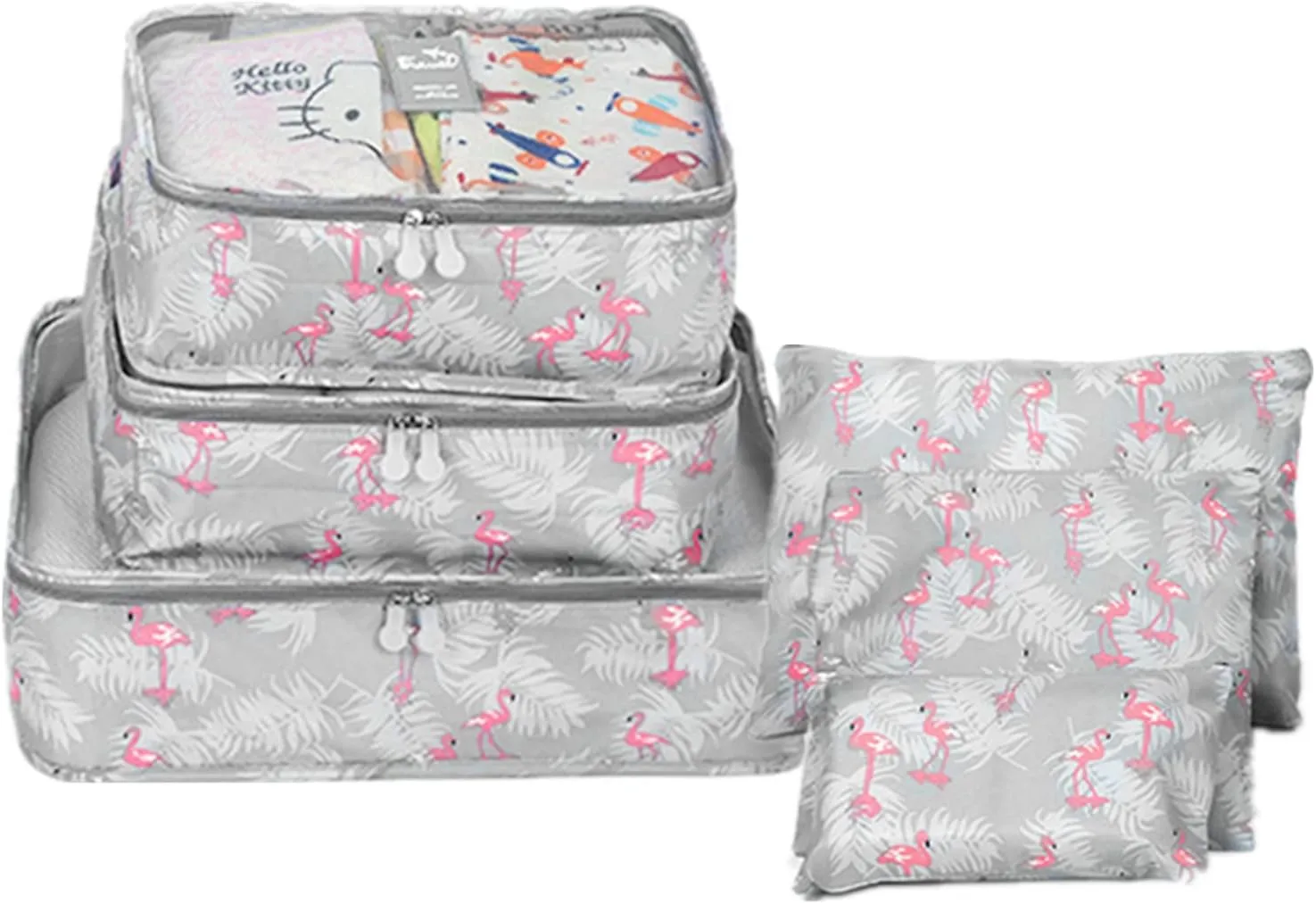 6 Set Packing Cube Luggage Organizer Pouch, Travel Storage Bags Organizer Set, Clothes Packing Cubes Laundry Pouch Suitcase Organizer Bags for Travel Carry On Luggage Packing (Blue Flamingo)