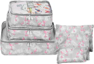 6 Set Packing Cube Luggage Organizer Pouch, Travel Storage Bags Organizer Set, Clothes Packing Cubes Laundry Pouch Suitcase Organizer Bags for Travel Carry On Luggage Packing (Blue Flamingo)