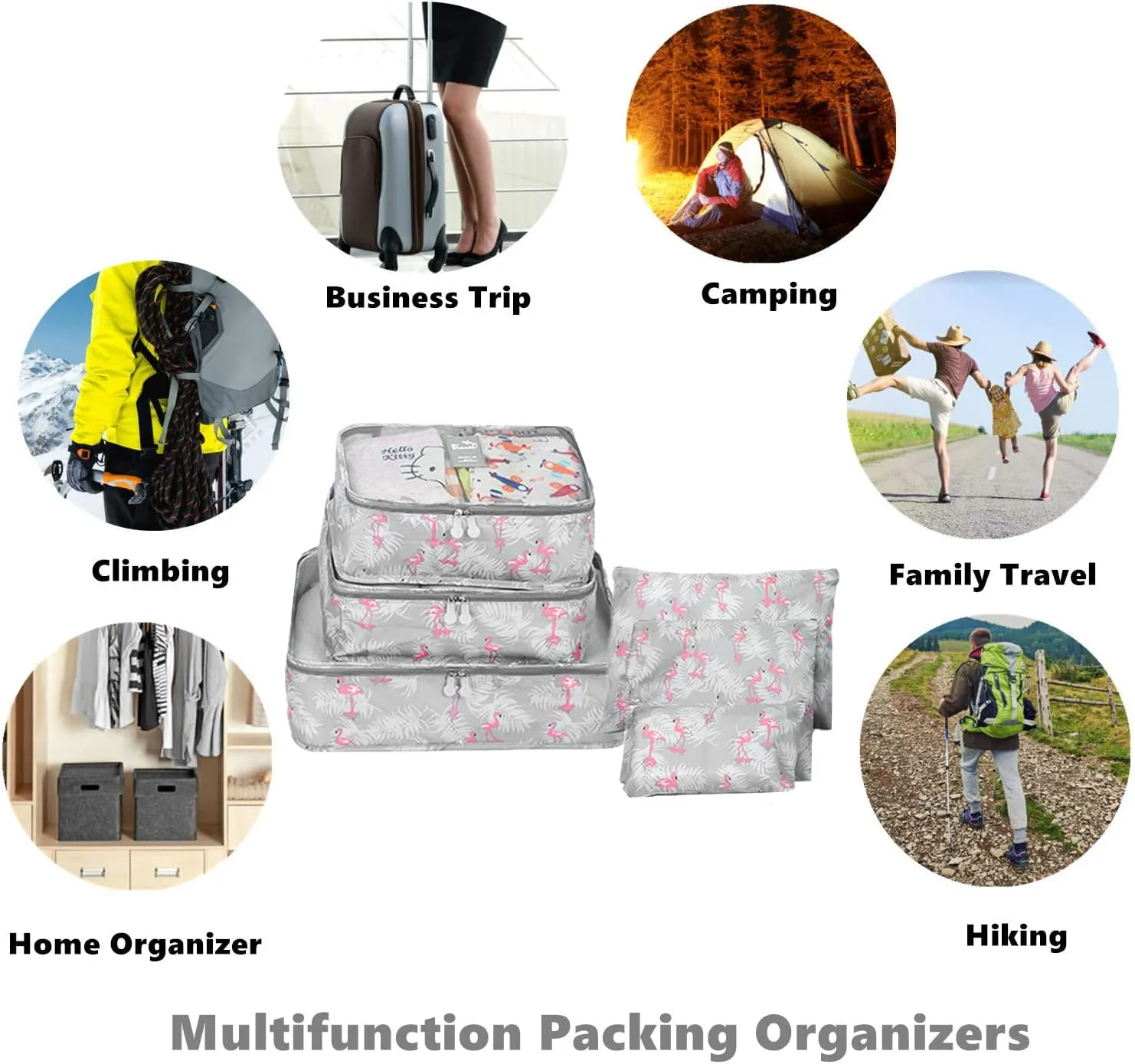 6 Set Packing Cube Luggage Organizer Pouch, Travel Storage Bags Organizer Set, Clothes Packing Cubes Laundry Pouch Suitcase Organizer Bags for Travel Carry On Luggage Packing (Blue Flamingo)