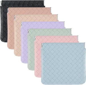 7 Pack Mini Cosmetic Bag Makeup Bag for Purse Leather Portable Small Cosmetic Accessories Organizer for Lipstick Jewelry Coin Women Girls Weave Pocket Travel Kit Pouch