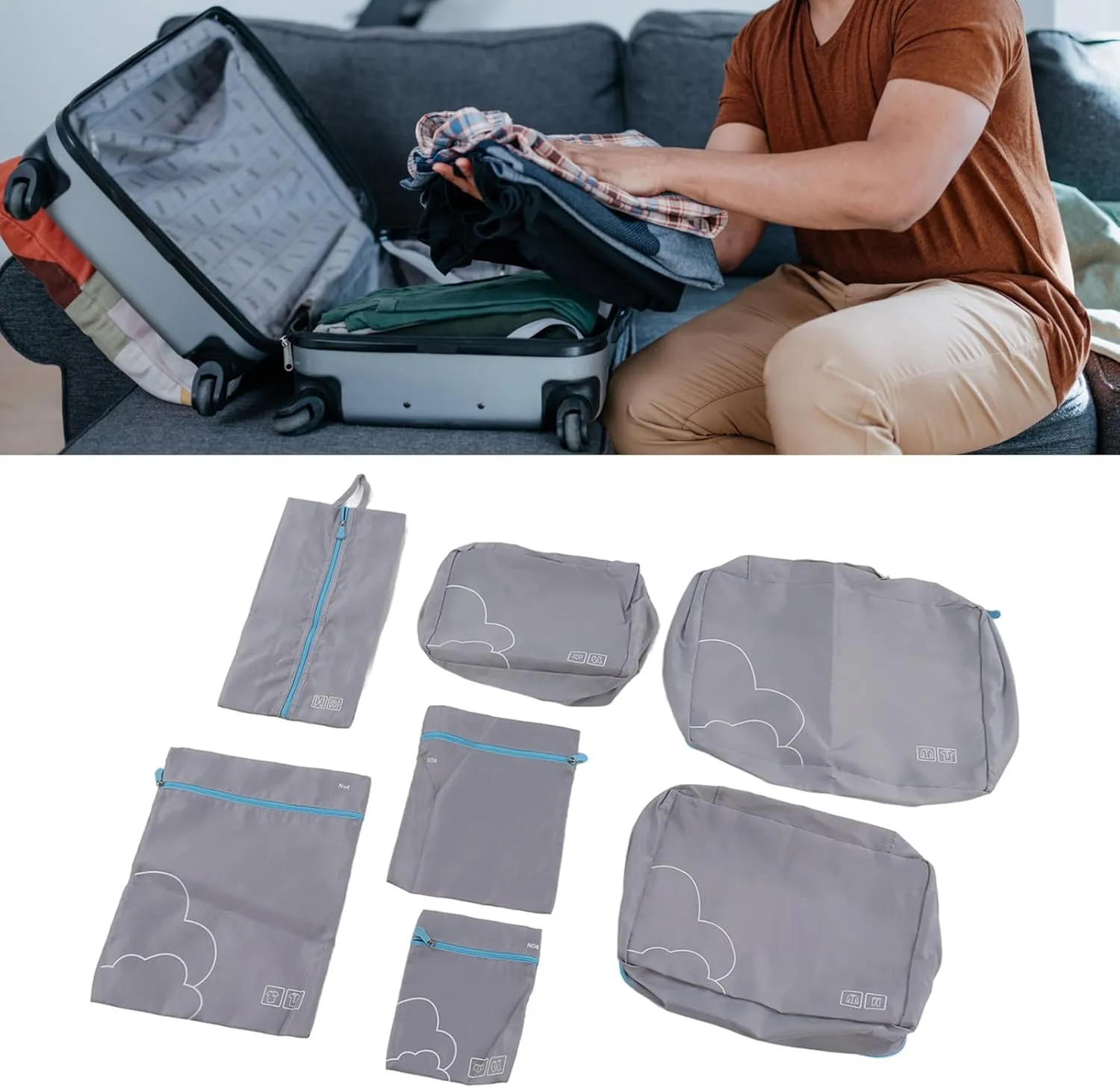 7 Pcs Luggage Packing Bags Polyester Waterproof Luggage Packing Cubes for Business Trip Travel (Grey)