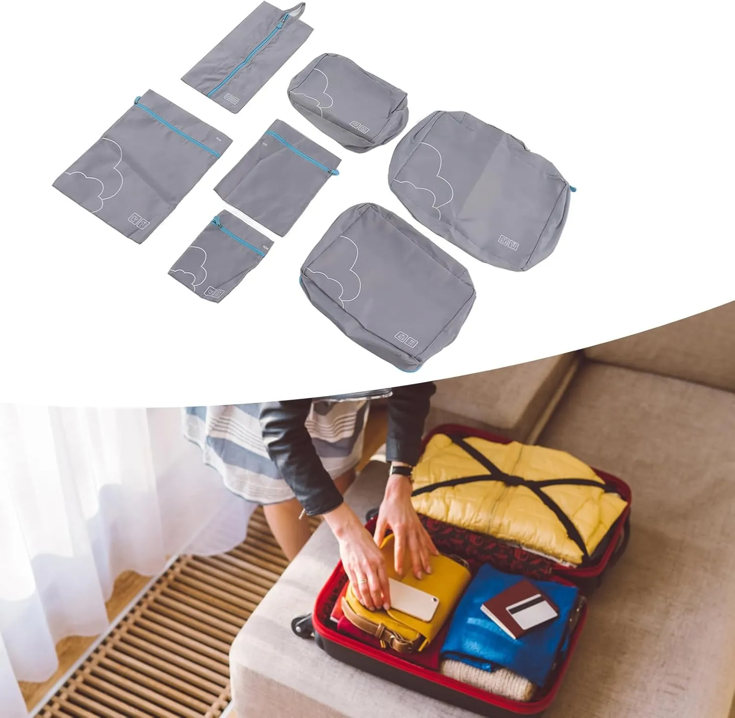 7 Pcs Luggage Packing Bags Polyester Waterproof Luggage Packing Cubes for Business Trip Travel (Grey)