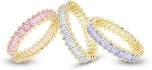 AFFY Set of 3 Pastel Rainbow Baguette Band Ring Anniversary Eternity Band Cubic Zirconia Crystal Wedding Cocktail Fashion Luxury Jewelry for Women