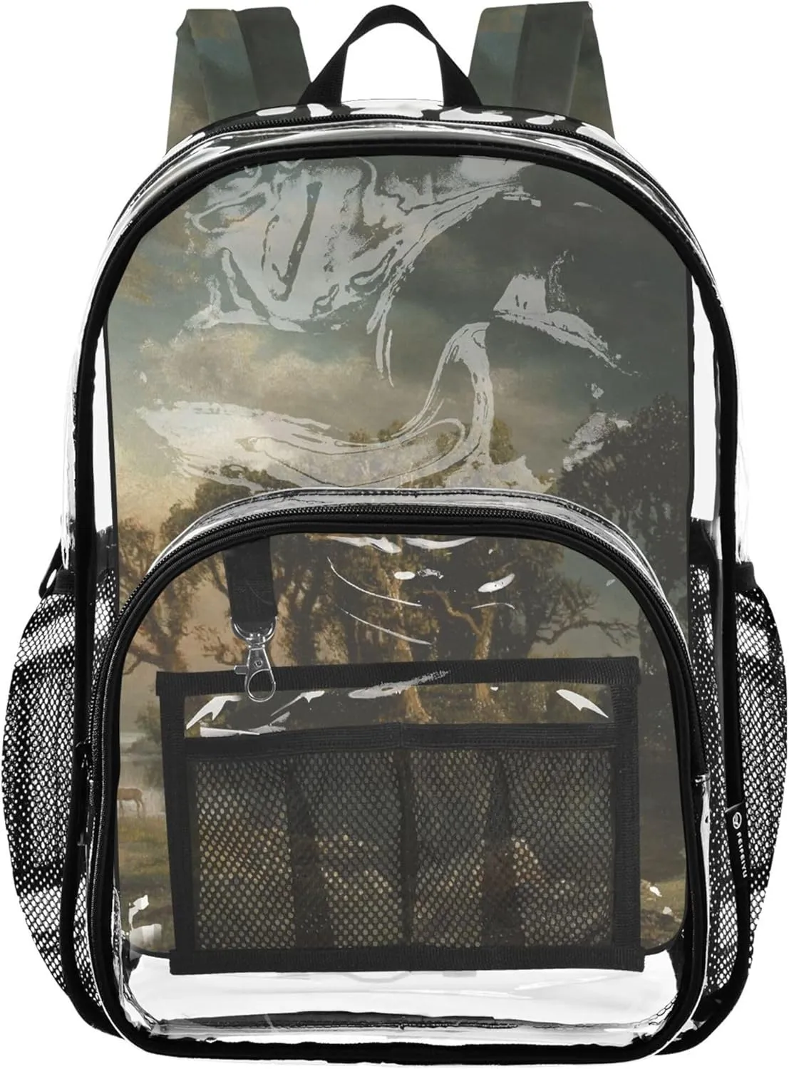 Albert Bierstadt Storm Landscape Painting Travel Clear Bags for Women Girls Backpack for Kids Plastic See through Bookbag