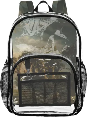 Albert Bierstadt Storm Landscape Painting Travel Clear Bags for Women Girls Backpack for Kids Plastic See through Bookbag