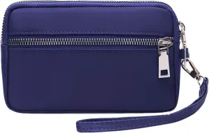 Andongnywel Waterproof Wristlet Clutch Triple Zip Long Wallet Small Nylon Purse for Women 3-Layer Zip Pockets Wallets