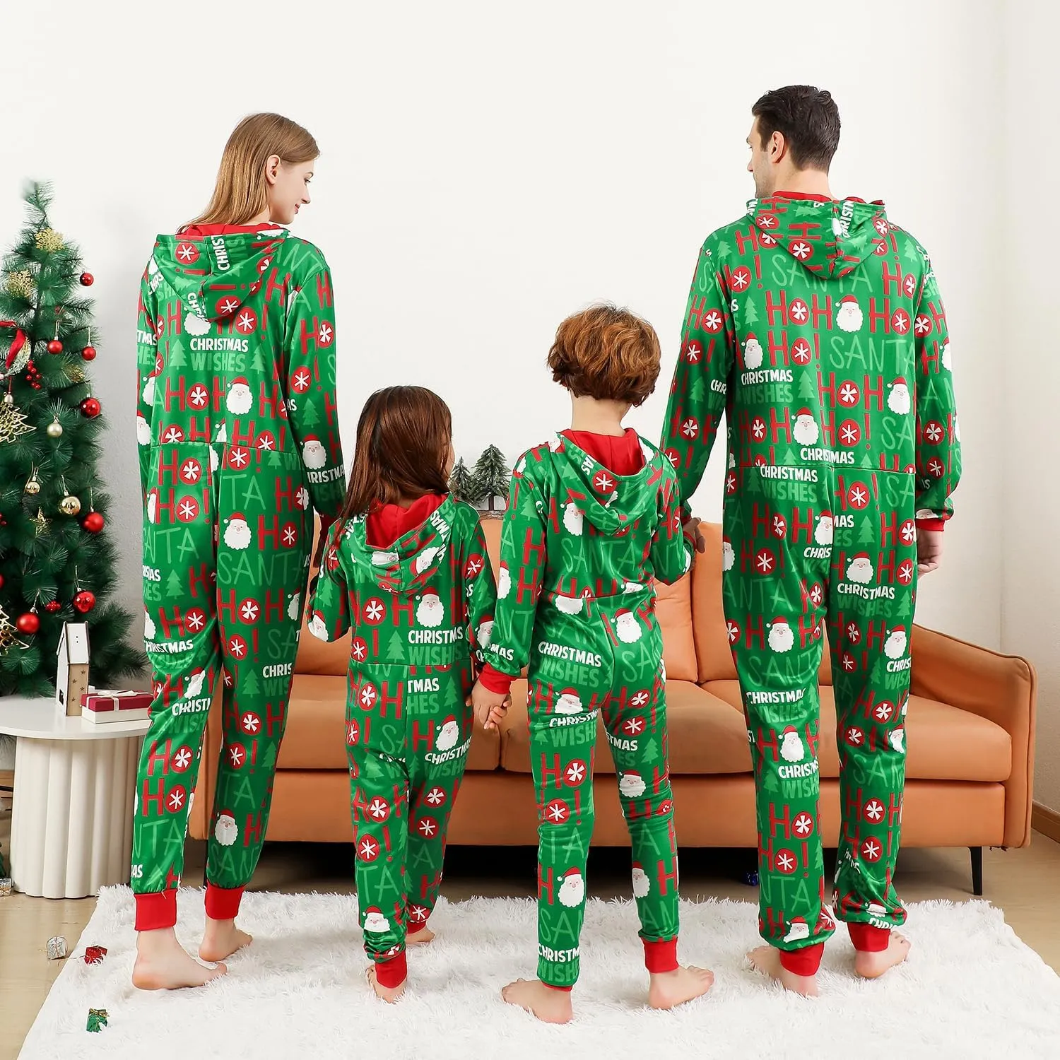ANGELGGH Onesie Christmas Family Matching Pajamas Adult Couples Men PJs Hooded Women Novelty One-piece Sleepwear