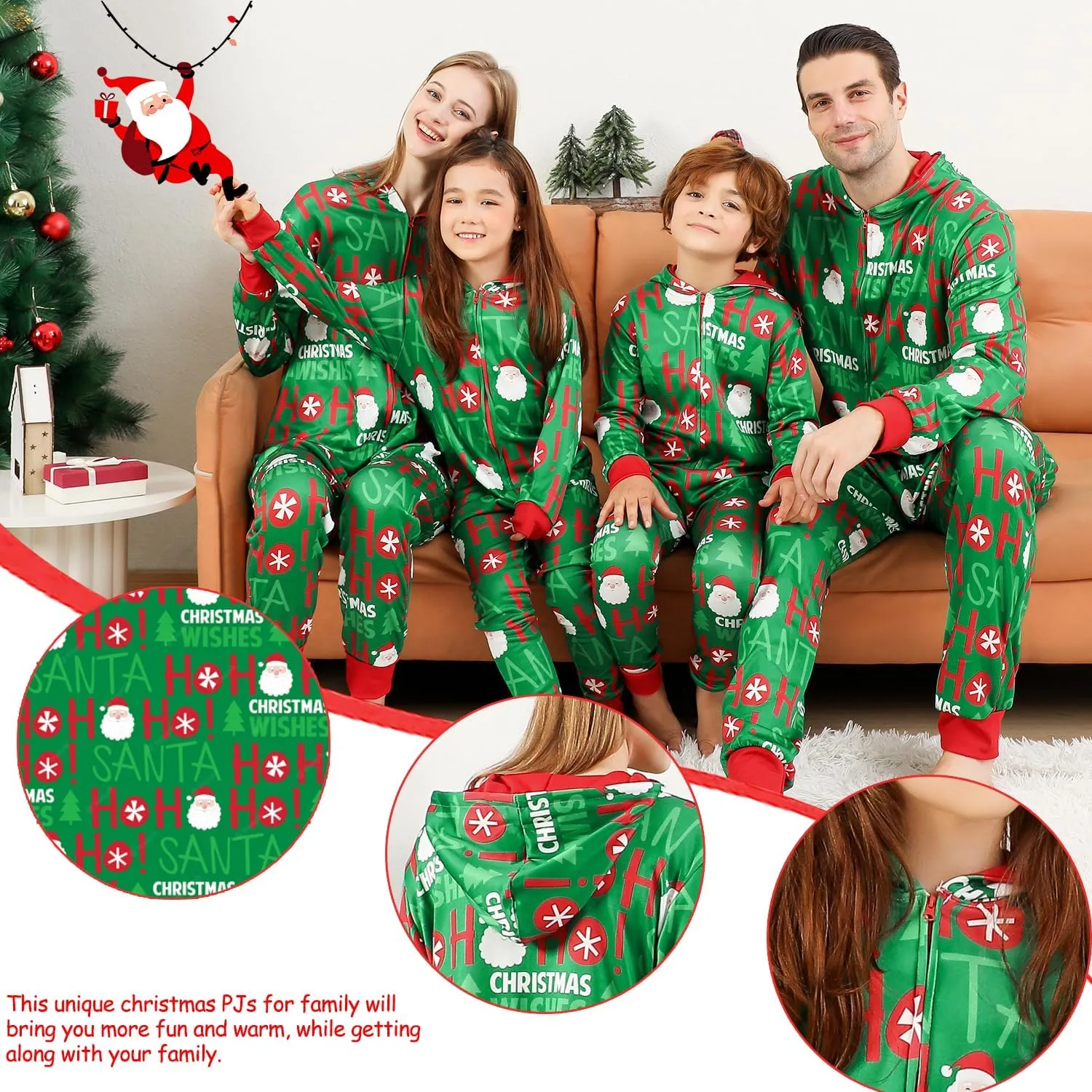 ANGELGGH Onesie Christmas Family Matching Pajamas Adult Couples Men PJs Hooded Women Novelty One-piece Sleepwear