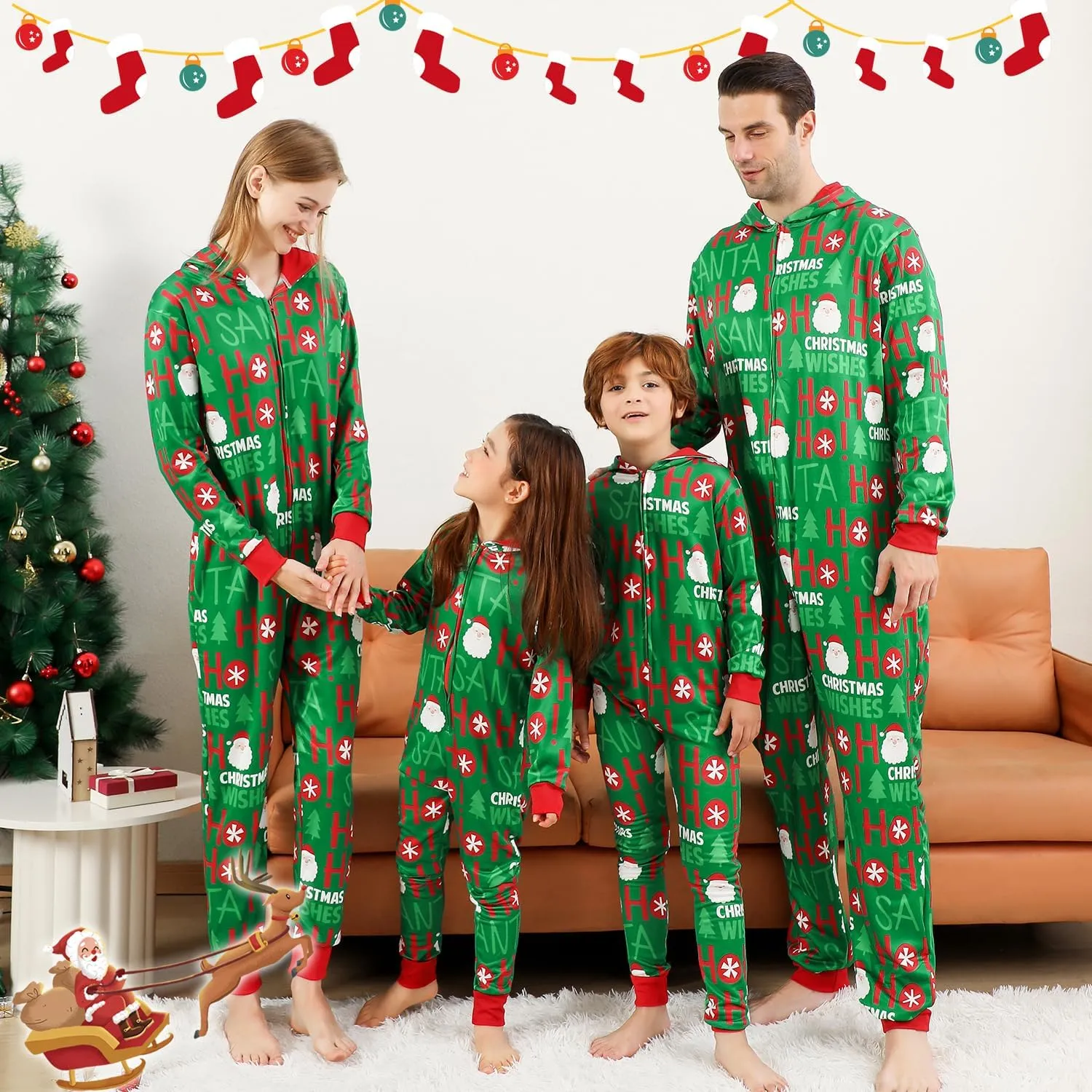 ANGELGGH Onesie Christmas Family Matching Pajamas Adult Couples Men PJs Hooded Women Novelty One-piece Sleepwear