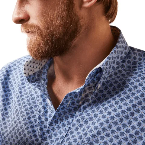 Ariat Men's Atlas Blue Wrinkle Free Classic Fit Long Sleeve Shirt 10043807