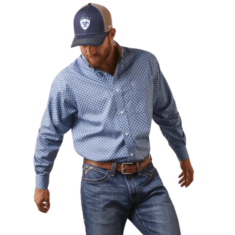 Ariat Men's Atlas Blue Wrinkle Free Classic Fit Long Sleeve Shirt 10043807