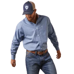Ariat Men's Atlas Blue Wrinkle Free Classic Fit Long Sleeve Shirt 10043807