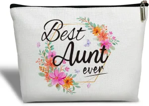 Aunt Gift for Women Makeup Bag, Mother's Day Retirement Gift for Her, Aunt, Sister, Besties, Thank you Gift for Aunties from Niece Nephew, Best Aunt Ever - Floral Makeup Bag Travel Toiletry Pouch -09