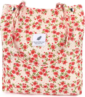 Ayieyill Corduroy Tote Bag for Women Canvas Shoulder Cord Purse with Inner Pocket