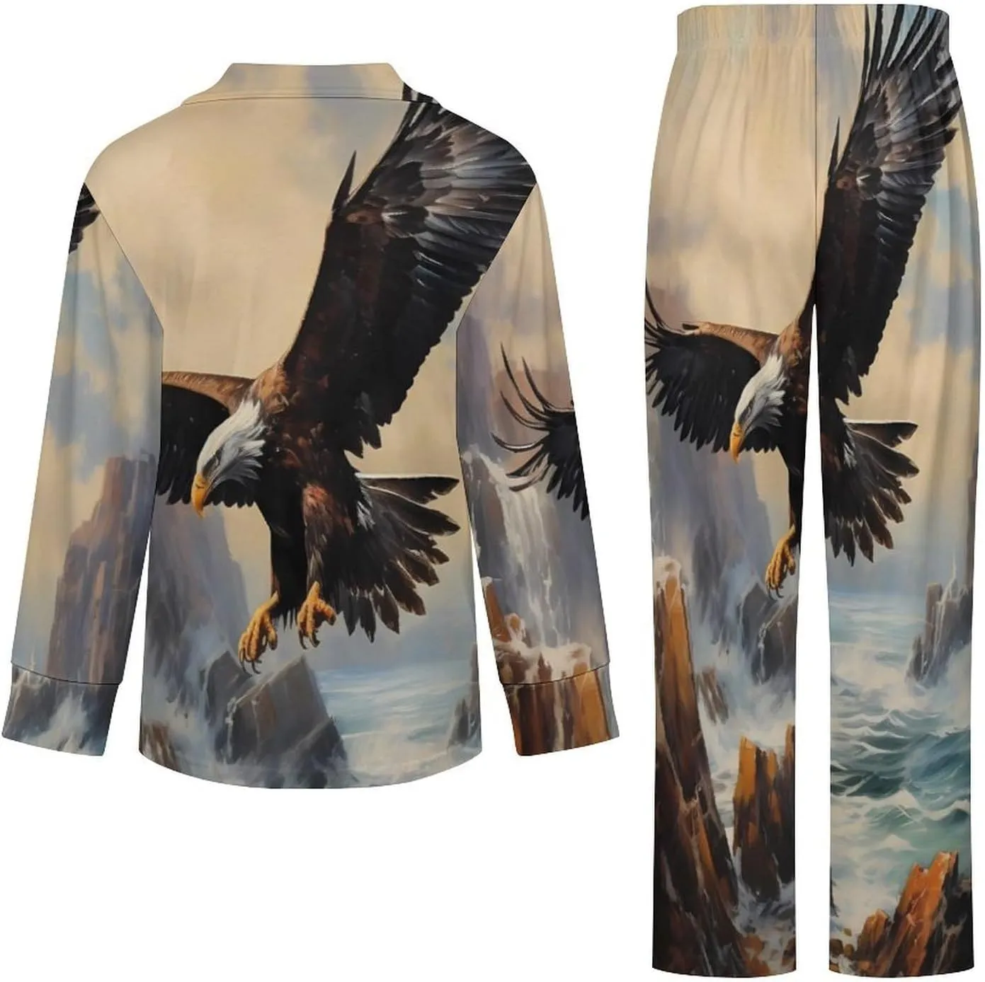 Bald Eagle Women's Long Sleeve Pajama Set Soft Button Down Nightwear Loungewear Lounge Sets