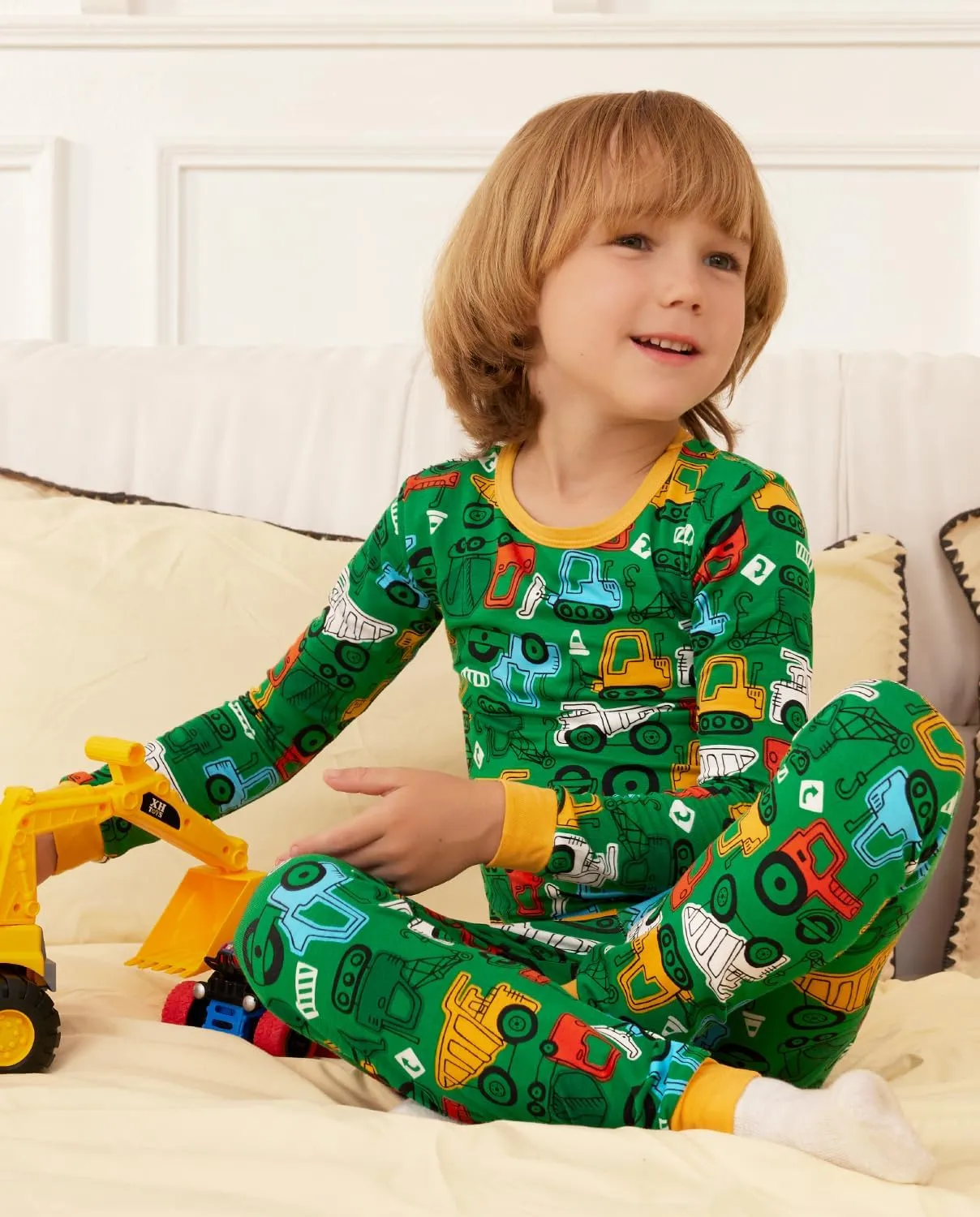 Bamboo Viscose Toddler Pajamas Boys Girls Baby Car Pjs Sets 12M-8Y Kids 2pcs Long-Sleeve Sleepwear Snug fit